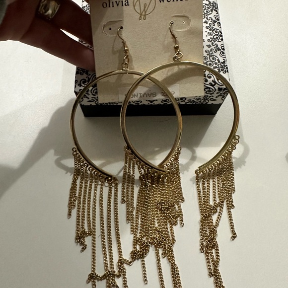 Olivia Welles gold large hoop and chain dangle earrings BNWT - Picture 4 of 4